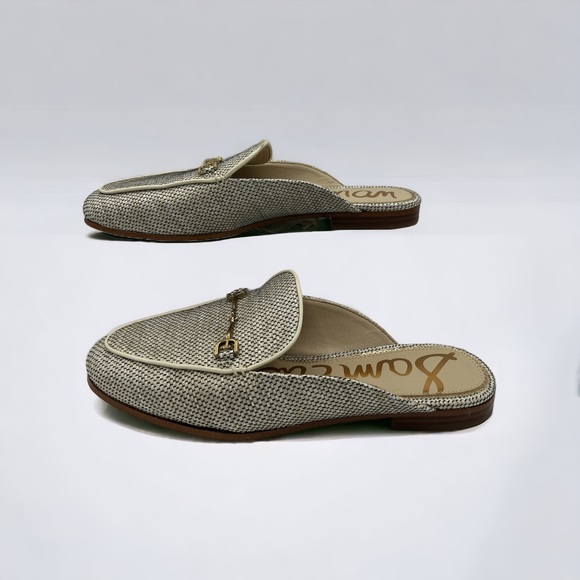 Sam Edelman Linnie Woven Chain Embellished Slip On Almond Toe Flat Mules Sz. 8w - Picture 2 of 6